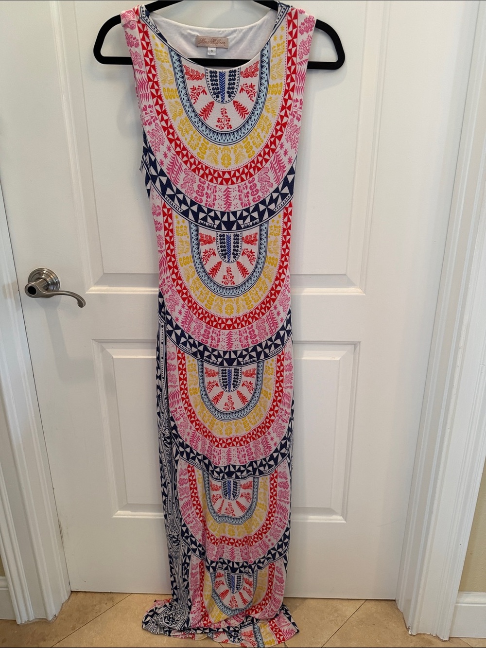 Mara Hoffman Sleeveless Dress in Pink, Yellow & Navy Geometric Print